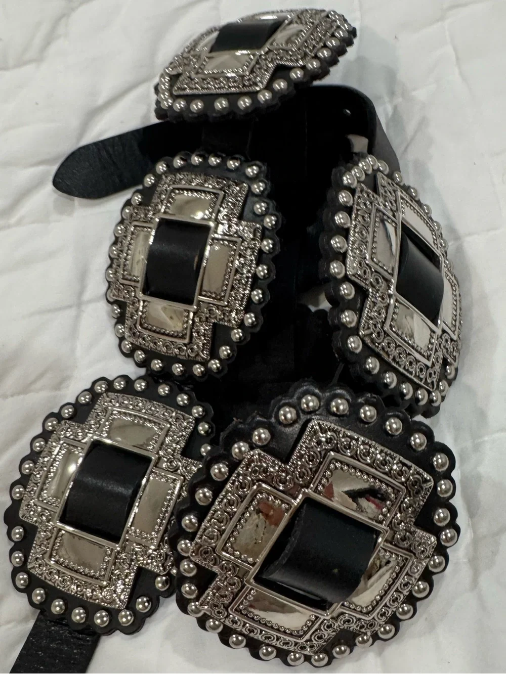 Roper Women Black Cross Concho Belt silver-finished cross-shaped western Large